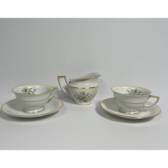 Rare Heinrich Germany Floral Tea Set Creamer and Cup Saucer Gold Trim Fine China - Picture 1 of 13